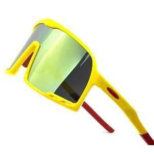 Sport Sunglasses Yellow Frame Mirrored‎ Reflective Lens UV400 Protection Gafas